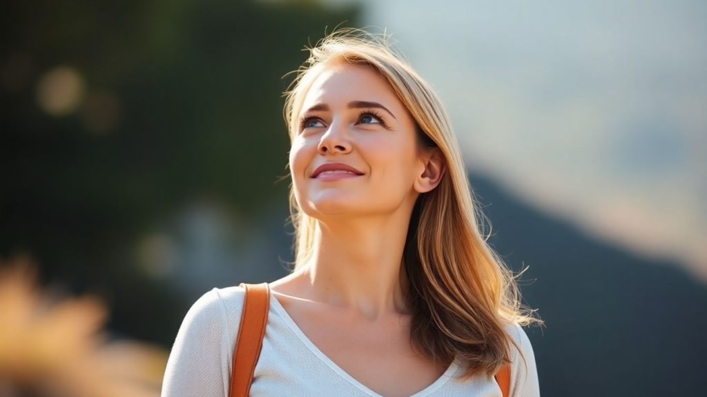 Woman achieving self-confidence and empowerment.